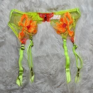 Honey Birdette CHRISTINE🌼 Neon Yellow Lace Floral Garter S